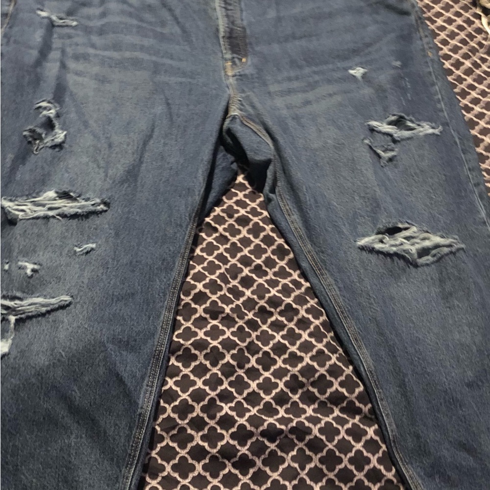 Old Navy High Rise Slouchy Straight Cropped Distressed Jeans Sz 30X25 Button Fly - Picture 6 of 6